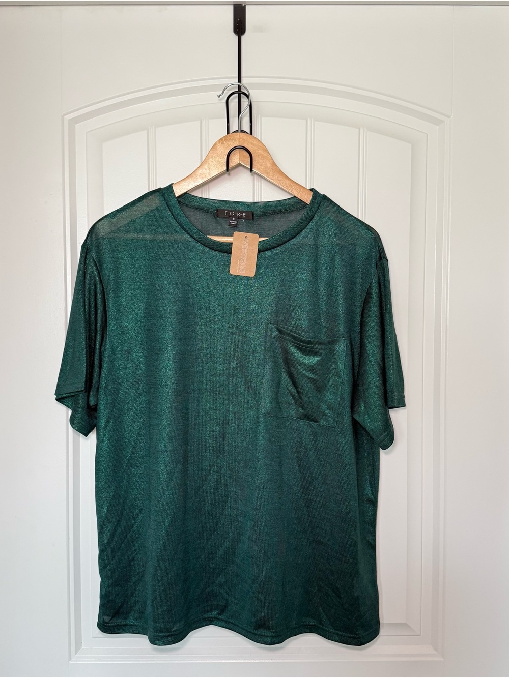 Fore Women’s Small Emerald Green Metallic Five Points Top Festival Indie Sleaze